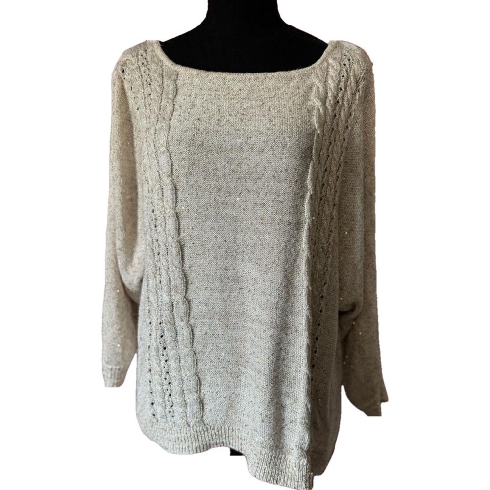 NY&CO women’s off white gold glitter long sleeve sweater top